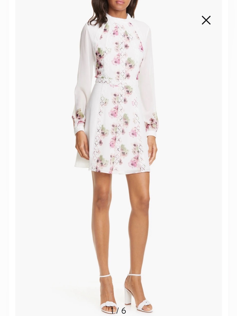 NWT TED BAKER White Floral Long-Sleeve Mini Dress